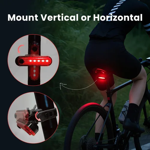 Vista 4 de Luz trasera LED recargable para bicicleta, luz trasera de bicicleta brillante máxima de 10 horas, 4 modos de luz, accesorios de linterna
