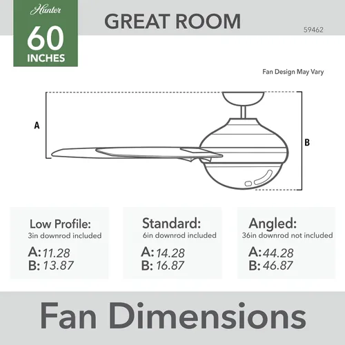 Vista 9 de Hunter Warrant - Ventilador de techo interior con luz LED, 60 pulgadas, níquel cepillado Acabado cepillo níquel (Brushed Nickel Finish)
