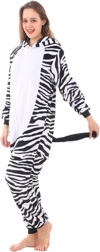 Vista 8 de WAFUNNE Pijamas de animales para adultos, disfraces de una pieza para hombres, mujeres, unisex, adolescentes, cebra