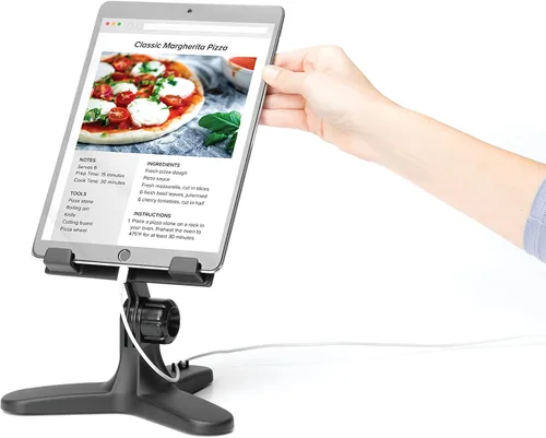 Vista 2 de WeatherTech Soporte para tablet (negro/gris) con pomos negros para tablet, soporte para tablet para escritorio, mesa o encimera de cocina, soporte