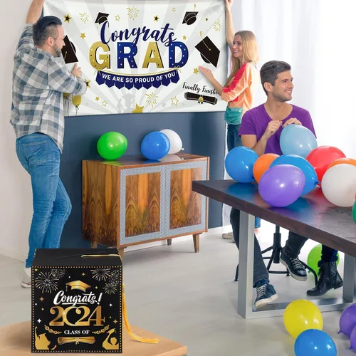 Vista 4 de BESTOYARD Caja de tarjetas de graduación 2024 Clase de 2024 Congrats Grad, caja de tarjetas de invitación, suministros para fiesta de graduación 2024