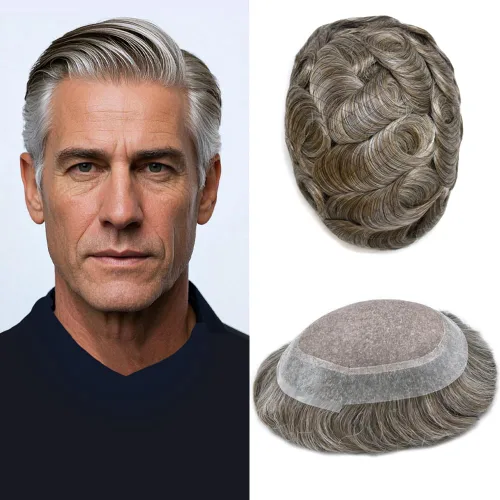 Vista 109 de Toupee para hombres Piezas de pelo fino mono para hombre Toupee sistema de reemplazo de pelo para hombres línea capilar natural para hombre postizo