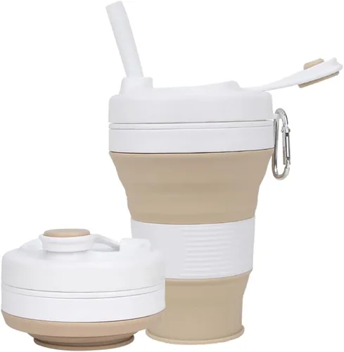 Vista 12 de Taza de Café de Silicona con Pajita y Tapa, Tazas Plegables para Viajar, 20oz, Taza de Agua Plegable Ligera para Picnic, Senderismo, Camping, Negro