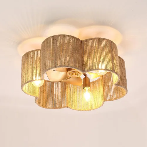 Vista 14 de Ventiladores de techo con luces de montaje empotrado, de 20 pulgadas, con lámpara de madera estilo Bohemia con cuentas, control remoto y aplicación