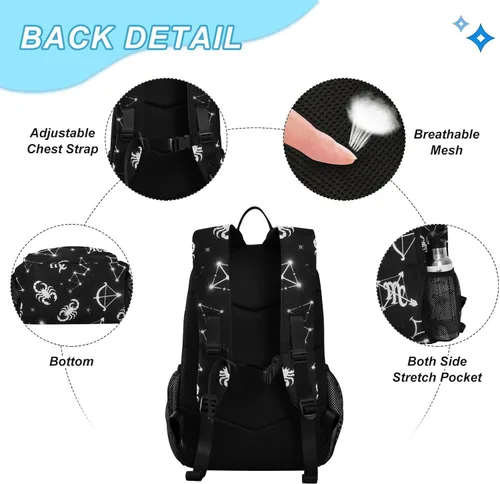 Vista 3 de Constelación en blanco y negro bolso de escuela para niño mochila escolar niño edad 8-10 años mochilas y loncheras escolares para nias