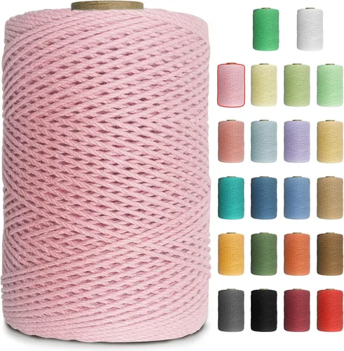 Vista 12 de Cuerda de macramé de colores de 0.039 in, cuerda de algodón de 656 pies, 3 hebras trenzadas, cuerda de algodón colorido para manualidades