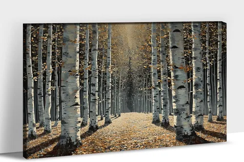 Vista 11 de UZMKM Lienzo decorativo de abedul para pared, pintura de bosque otoñal, imagen panorámica de paisaje, vista de la naturaleza amarilla, obra de arte