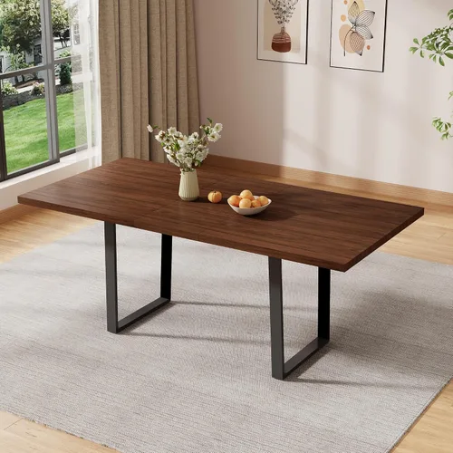 Vista 21 de ZckyCine Conjunto moderno de mesa de comedor de 5 piezas con mesa rectangular de madera y 4 sillas tapizadas en cuero, capacidad para 4 personas
