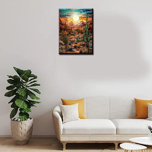Vista 3 de Pintura de diamantes para plantas suculentas tropicales para adultos, arte de cristal de taladro completo 5D del desierto de Arizona, Estados