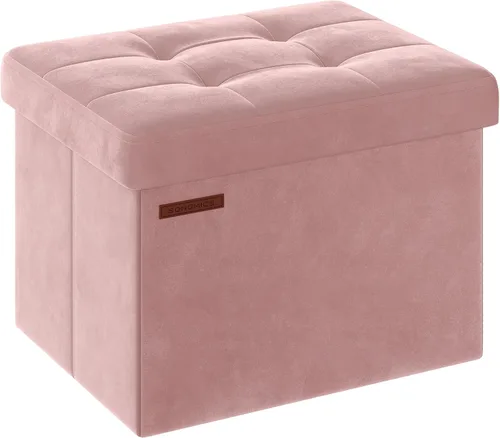 Vista 8 de SONGMICS Otomana pequeña plegable de almacenamiento, taburete reposapiés, 12.2 x 16.1 x 12.2 pulgadas, otomana con almacenamiento, carga de hasta
