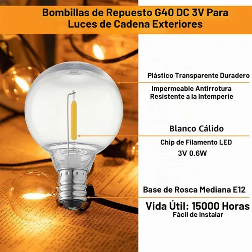 Vista 6 de Bombillas solares de 3 V CC de bajo voltaje, paquete de 25