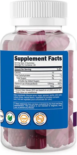 Vista 5 de Nutricost Gomitas de vitamina D3 5,000 UI (125 mcg), 120 gomitas – sabor a bayas mixtas, 60 porciones