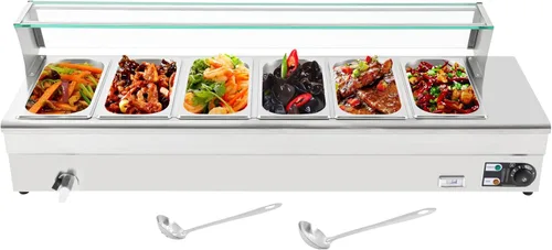 Vista 14 de DYNAMI Calentador de alimentos para bufé comercial de 110 V, mesa de vapor eléctrica grande de acero inoxidable de 3 bandejas con diseño