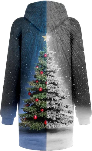 Vista 3 de Vestido de Navidad para mujer, con bolsillos, estampado de moda, de manga larga, sin botones, S-2XL