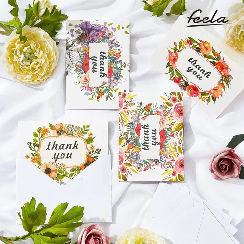 Vista 4 de Feela - Tarjetas de agradecimiento con sobres, paquete de 36 notas florales de agradecimiento con 36 sobres, 6 hojas de calcomanías de Feela