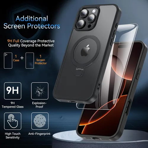 Vista 4 de Fin2feel Funda para iPhone 16 Pro Max con soporte magnético y protector de pantalla, protección militar contra caídas de 12 pies, compatible