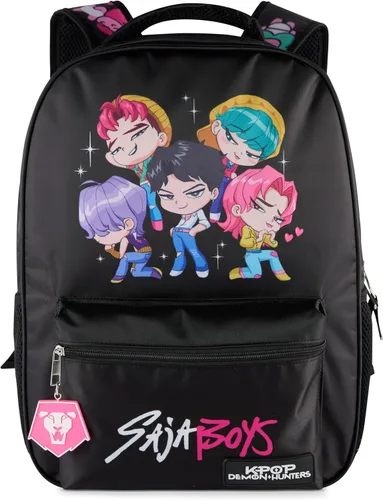 Vista 21 de AI ACCESSORY INNOVATIONS K-Pop Demon Hunters - Mochila de 16 pulgadas para niñas, con un Derby de cara grande con orejas 3D y bordado, dije de bolsa