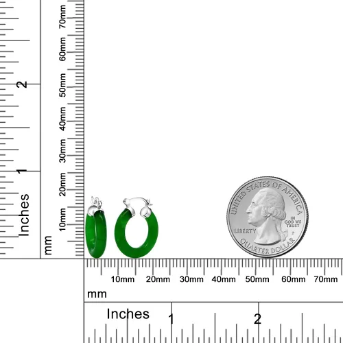Vista 5 de Gem Stone King Aretes de aro de jade verde Plata de ley 925 Diámetro de 1/2 pulgada Aretes de aro clásicos con bisagra y poste con muescas