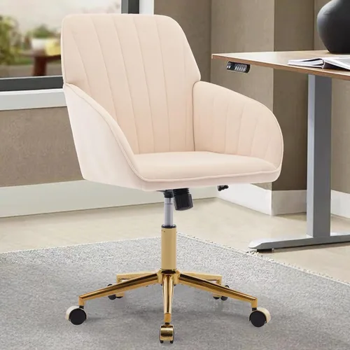 Vista 18 de Silla moderna de oficina en casa, cómoda silla de escritorio de terciopelo, silla de tocador de maquillaje con ruedas, silla giratoria ajustable