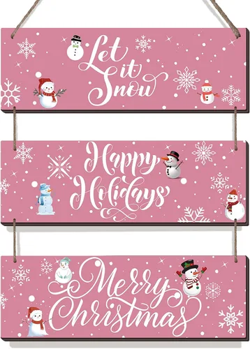 Vista 9 de Gerrii 3 piezas de decoración rústica de madera para colgar en la pared, deja que nieve, decoración de pared de Navidad, adornos de madera, letrero