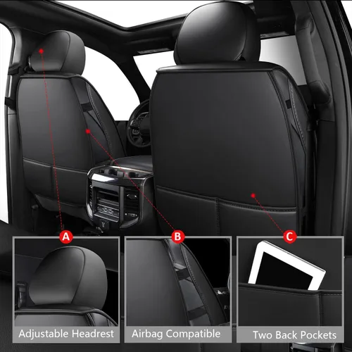 Vista 3 de MIROZO 2 piezas de fundas para asientos delanteros para Dodge Ram, cubierta impermeable para asiento de camión compatible con RAM 1500 2500 3500