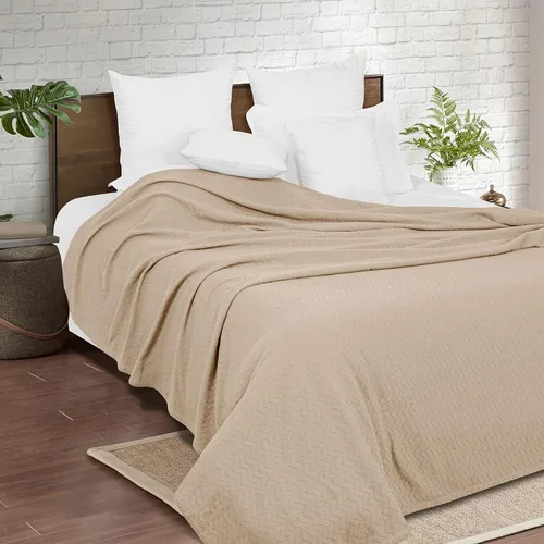 Vista 3 de BELIZZI Home - Manta de cama 100 % algodón, transpirable, térmica tamaño individual, suave manta térmica de cheurón de 60 x 90 pulgadas, manta
