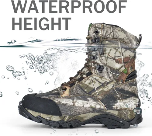 Vista 3 de Botas de caza impermeables para hombre de 8 pulgadas, ligeras, camuflaje, aisladas, tácticas, para trabajo, 400g Thinsulate