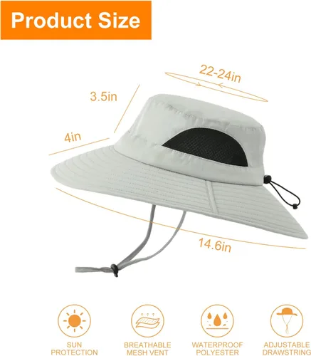 Vista 4 de Surblue Sombrero de sol para mujeres/hombres, sombrero de pesca con protección UV UPF 50+ sombrero de pescador de ala ancha Gris claro