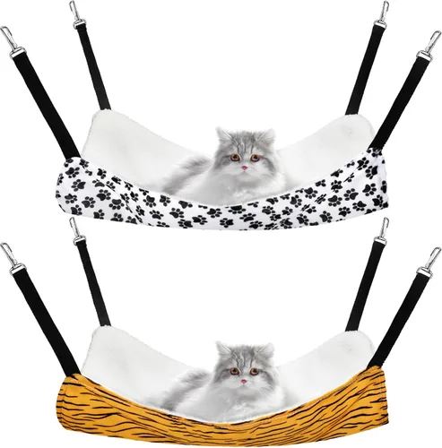 Vista 14 de Jetec. Juego de 2 hamacas colgantes reversibles para gatos, suaves y transpirables, con jaula para mascotas, correas ajustables y ganchos metálicos