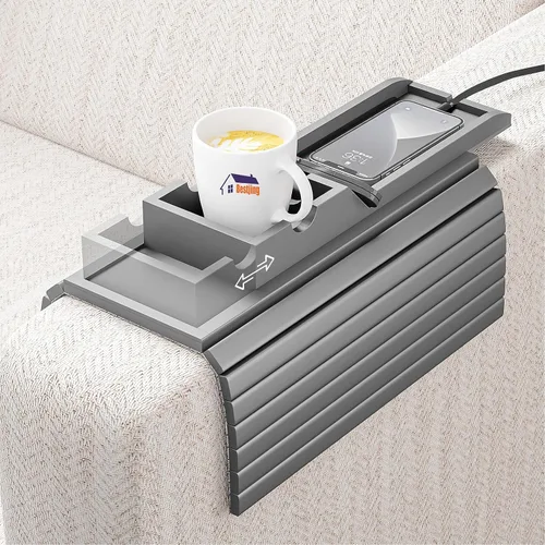 Vista 11 de Bestjing Bandeja de bambú para portavasos de sofá – 2 en 1 con soporte doble desmontable Be Slide-Away – Sofá sillón Caddy para beber aperitivos