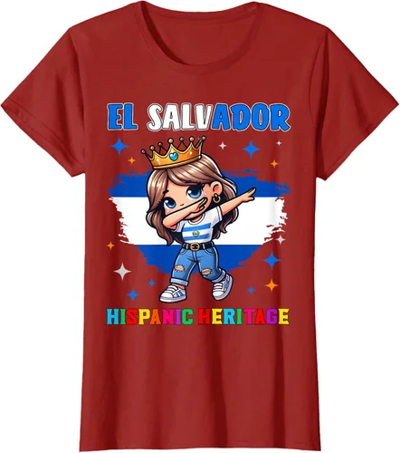 Vista 60 de Camiseta infantil El Salvador Dabbing Girl Hispanic Heritage Celebration, Negro