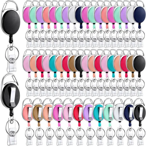Vista 12 de Yaomiao Paquete de 100 carretes retráctiles para tarjetas de identificación con clips, carretes resistentes para tarjetas de identificación, a
