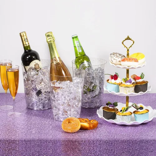 Vista 5 de Tiawudi Paquete de 12 cubos de hielo de plástico para fiestas, enfriador de vino transparente con purpurina dorada para bodas, bueno como un
