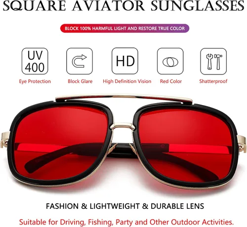 Vista 4 de AIEYEZO Gafas de sol para hombres y mujeres gafas de sol militares aviador vintage cuadrado marco de metal clásico estilo piloto