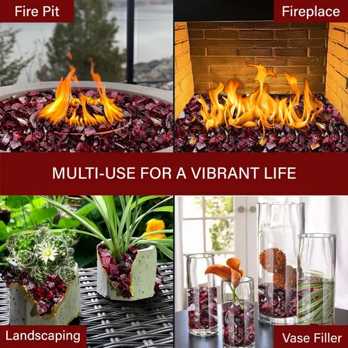 Vista 7 de NUPICK Vidrio de Fuego de 5 Libras, Vidrio Brillante para Fogata de 1/2 Pulgada, Roca de Vidrio Templado para Fogata para Propano o Gas Natural