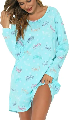 Vista 9 de ENJOYNIGHT Ropa de dormir de algodón para mujer, camisón de manga larga con estampado de camiseta para dormir ABC