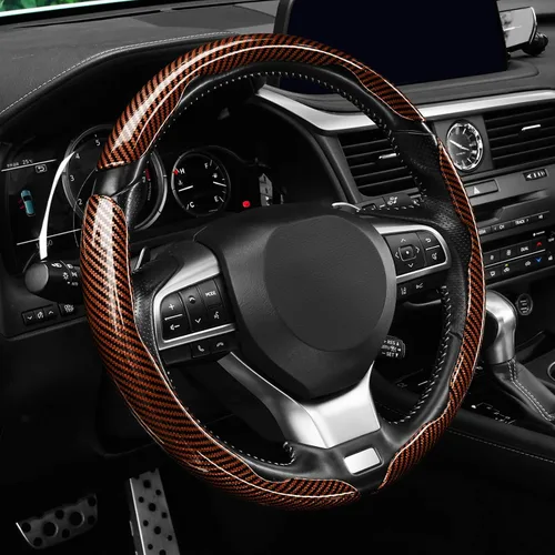 Vista 13 de Amiss 3 piezas de cubierta de volante de fibra de carbono antideslizante, diseño de mariposa impermeable y segmentado, protector de rueda para Negro