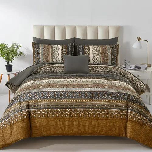 Vista 18 de Cottolester - Juego de edredón bohemio de tamaño matrimonial, 8 piezas, ropa de cama de microfibra suave en una bolsa, rayada y de color aguamarina