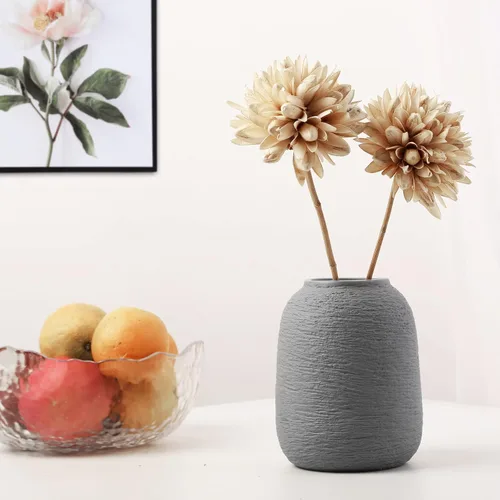 Vista 5 de Jarrones de cerámica gris, jarrones modernos texturizados, jarrones de decoración del hogar, también se pueden utilizar como la mejor decoración Zj