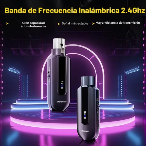 Vista 2 de LOCOCO Receptor transmisor de micrófono inalámbrico de 2.4 GHz: sistema de transmisión inalámbrica XLR enchufable - 48V Phantom Power para micrófono
