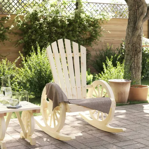 Vista 4 de Brown Solid Fir Wood Rocking Adirondack Chair, Ergonomic Design for Patio, Garden, and Balcony Relaxation