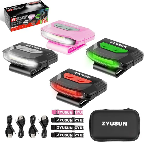 Vista 10 de Juego de 2 linternas recargables para gorra, lámparas portátiles, con clip para sombrero con sensor de movimiento, ligeras, resistentes al agua