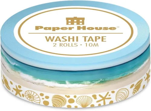 Vista 3 de Paper House Productions Sticky Pix Beach Serenity - Juego de 2 rollos de cinta adhesiva Washi para álbumes de recortes y manualidades