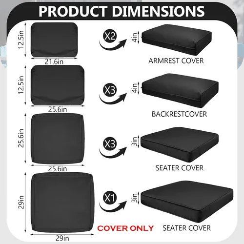 Vista 2 de Juego de 9 piezas de fundas impermeables para cojines de patio al aire libre, juego de reemplazo para muebles de sofá seccional de ratán entretejido