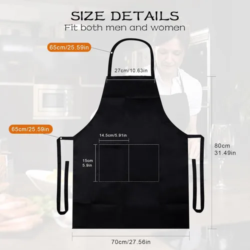 Vista 3 de Delantal de chef para hombres y mujeres, paquete de 5 delantales unisex con 2 bolsillos, delantales de cocina lavables para cocinar, hornear