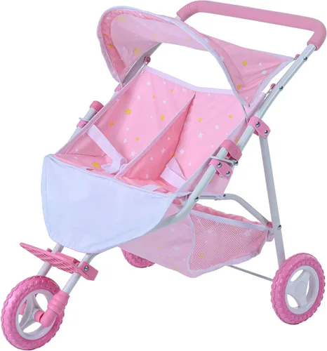 Vista 11 de Olivia's Little World Conjunto de Portabebés y Asiento de Coche de Muñeca Bebé Princesa de Lunares, Rosa/Gris Rosa/Gris