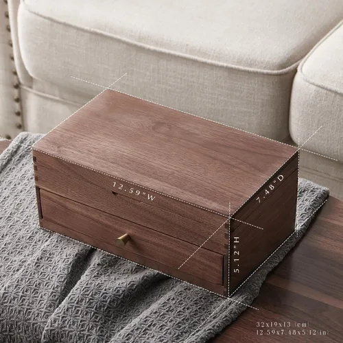 Vista 2 de Beexchange Joyero de madera de nogal negro, hecho a mano, caja de joyería clásica. Joyeros y organizadores para mujeres, hombres y niñas (doble capa)