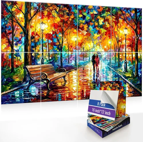 Vista 16 de Paquete de 8 paneles acústicos artísticos, paneles decorativos de pared, paneles autoadhesivos de absorción de sonido de 47.2 x 31.4 pulgadas