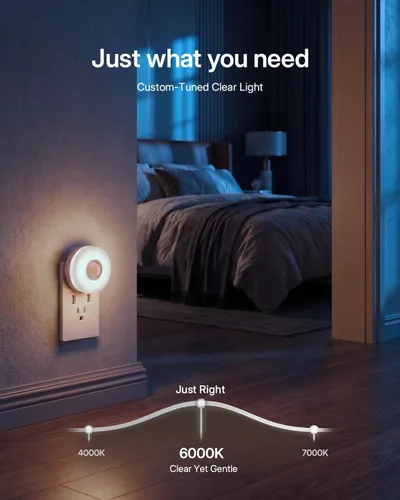 Vista 5 de YELKO Luz nocturna con sensor de movimiento, luz nocturna LED antideslumbrante de 6000 K blanca fría, ultra brillante, acogedora, suave,
