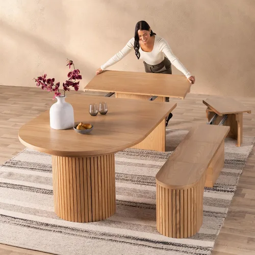 Vista 9 de Transformer Table - Mesa de comedor redonda extensible de madera maciza, mesa de comedor redonda extensible, muebles modernos que ahorran espacio